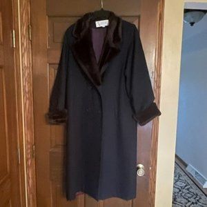 Double Breasted Navy Coat with Faux Fur